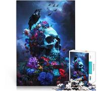 Puzzle 1000 pièces pour Adultes Crâne Corbeau Fleurs Séjour Anti-Stress pour Tuer Le Temps est idéal comme Cadeau pour Toute la Famille 50x70cm