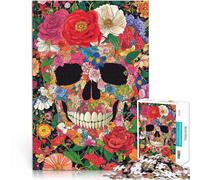 Puzzle 1000 pièces pour Adultes Crâne de Fleur Fait de Bois pour Les 14 Ans et Plus Entraînez Votre Cerveau et Vos Mains Cadeaux de Jeux de Noël。Taille：50x75cm/19.68x29.52pouce