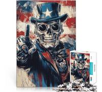 Puzzle 1000 pièces pour Adultes Crâne de l'Oncle Sam Jouets de Divertissement Familial avec Affiche et Feuille de Questions correspondantes 50x70cm
