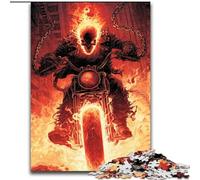 Puzzle 1000 pièces pour Adultes, crâne enflammé sur Moto, Anti-Stress, Vacances à la Maison, avec Affiche et fiche de Questions-réponses Assorties (50x75cm)