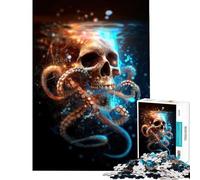 Puzzle 1000 pièces pour Adultes Crâne et tentacules de Pieuvre Art numérique Jeu Stimulant et éducatif Cadeau de Course de Vitesse Manuelle Idéal pour Les Anniversaires (Dimensions 38x52cm)