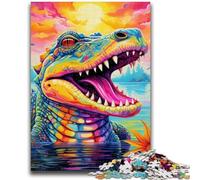Puzzle 1000 pièces pour Adultes Crocodile du Nil psychédélique, Puzzle éducatif pour Adultes, idéal comme Cadeau pour Toute la Famille (75x50cm)