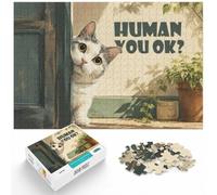 Puzzle 1000 pièces pour Adultes, Curious Cat Asks Human You OK | Pour une idée cadeau calme pendant l'Avent : ce puzzle 1000 pièces adulte convient aux longues soirées de décembre.