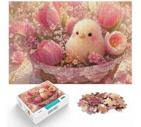 Puzzle 1000 pièces pour Adultes, Cute Chick in Pink Tulips | Pour les w nds tranquilles : ce puzzle adulte 1000 pièces offre un défi plus long aux amateurs de puzzles patients.