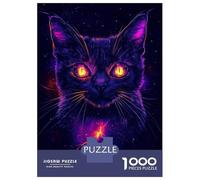 Puzzle 1000 Pièces pour Adultes Cute Neon Cat Light Eyes Puzzle pour Adultes Jeux Relaxants Analyse Et Logique, Idéal comme Cadeau pour Toute La Famille 38x26cm/1000pcs