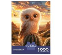 Puzzle 1000 Pièces pour Adultes Cute Owl on Cactus Puzzles pour Adultes - Décoration Murale - Niveau De Difficulté : Difficile, Très Difficile Et Stimulant 52x38cm/1000pcs