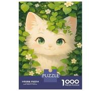 Puzzle 1000 Pièces pour Adultes Cute White Cat in Greenery Puzzle pour Adultes Jeu Familial Décoration Murale pour Anniversaire, Noël 38x26cm/1000pcs