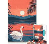 Puzzle 1000 pièces pour Adultes Cygne au Coucher du Soleil Art Minimaliste Découpe précise Jeu créatif et ludique Cadeau d'anniversaire Amusant (50x75cm)
