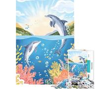 Puzzle 1000 pièces pour Adultes Dauphin Animal Marin Modèle Difficile et Stimulant Jeu Pratique d'assemblage Convient aux Personnes de 14 Ans et Plus 38x26cm