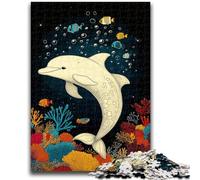 Puzzle 1000 pièces pour Adultes Dauphin Blanc Anti-Stress Staycation Kill Time avec Affiche et fiche de Questions Assorties 50x75cm