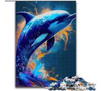 Puzzle 1000 pièces pour Adultes Dauphin en Bois, idée Cadeau déco Maison Unique 50x75cm, activité Adulte et Famille, Cadeau déco Maison DIY