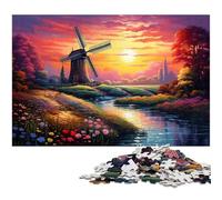 Puzzle 1000 pièces pour Adultes décor de Moulin à Vent hollandais décoration Murale pour Les Adolescents de 14 Ans et Plus 1000 pièces (75 x 50 cm)