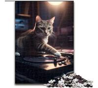 Puzzle 1000 pièces pour Adultes Deejay Cat Scratching Club Puzzles en Carton, Cadeau de Noël, idéal pour Le Bureau, la Chambre, Le Salon Décoration 1000 pièces(26x38cm)