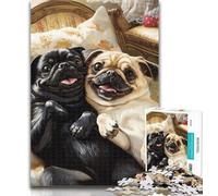 Puzzle 1000 pièces pour Adultes Deux carlins pour Adultes 1000 pièces, Jouets éducatifs, Jeux Anti-Stress, renforce l'amour Entre Couples 75x50cm