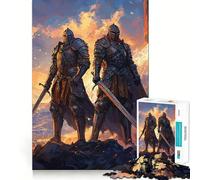 Puzzle 1000 pièces pour Adultes Deux Chevaliers au Coucher du Soleil Décoration soignée Jeu de Construction Jeu de Paix Décoration d'anniversaire Cadeau (38x26cm)