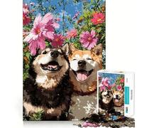 Puzzle 1000 pièces pour Adultes Deux Chiens Heureux dans Un Jardin Fleuri Jeu de réflexion Artistique et Relaxant, Cadeau, décoration Murale de Noël (38x52cm)
