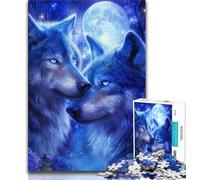 Puzzle 1000 pièces pour Adultes Deux Loups Bleus, Jeux éducatifs, décoration d'intérieur, Jeu éducatif pour Anniversaire, Noël 38x26cm
