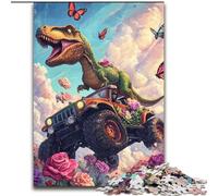 Puzzle 1000 pièces pour Adultes Dinosaure conduisant Une Voiture Puzzle Impossible pour Adultes 26x38cm Décoration d'intérieur colorée et Jeu Familial interactif