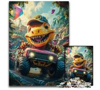 Puzzle 1000 pièces pour Adultes Dinosaure conduisant Une Voiture Puzzle pour 14 Ans et Plus Défi éducatif Activités Amusantes à la Maison, Cadeaux d'anniversaire, Cadeaux de Voyage 26x38cm