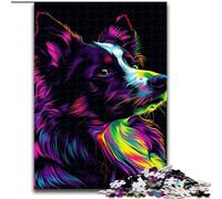 Puzzle 1000 pièces pour Adultes DJ Neon Border Collie en Bois, idée Cadeau déco Maison DIY 50x75cm Activité Adulte et Famille, Cadeau déco Maison DIY