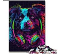 Puzzle 1000 pièces pour Adultes DJ Neon Border Collie en Carton, idéal pour Les Loisirs en Famille pour Les fêtes et Les Anniversaires 1000 pièces(26x38cm)