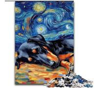 Puzzle 1000 pièces pour Adultes Doberman Night Sky en Bois, décoration Artistique DIY Parfaite ou Cadeau d'anniversaire 50x75cm pour Anniversaires, Vacances et Occasions spéciales