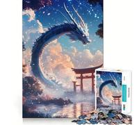 Puzzle 1000 pièces pour Adultes Dragon Blanc et Porte Torii Jeu de mémoire Amusant,pièces Robustes et aux découpes nettes,Cadeau Unique pour soulager Le Stress (38x26cm)