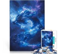 Puzzle 1000 pièces pour Adultes Dragon Bleu Magique et Fantastique Jeu Familial pour et avec Affiche et Feuille de Questions correspondantes 52x38cm