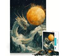 Puzzle 1000 pièces pour Adultes Dragon céleste et Lune dorée Découpe précise Jeu de réflexion Amusant pour Passer Le Temps Cadeau d'anniversaire (50x75cm)