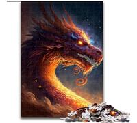 Puzzle 1000 pièces pour Adultes Dragon de feu au Paradis en Bois, activité Amusante à Faire à la Maison 50x75cm, Jeu décoratif Stimulant pour Le Cerveau, Jouet interactif Familial