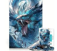 Puzzle 1000 pièces pour Adultes Dragon d'eau Bleu Articulations Pointues,Jeu de résolution de problèmes,Moment de détente et de Divertissement,décoration de Noël (38x52cm)