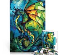 Puzzle 1000 pièces pour Adultes Dragon en vitrail pour Le Jeu éducatif Challenge Toy Liste de souhaits avec Le Père Noël 38x26cm