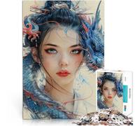 Puzzle 1000 pièces pour Adultes Dragon Geisha Bleu Entraînez Votre Cerveau et Vos Mains Car C'est Un pour Toute la Famille 38x26cm