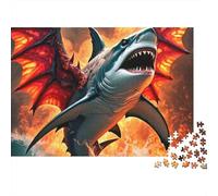 Puzzle 1000 pièces pour Adultes Dragon Requin Fantastique - Dragon Requin feu océan, épais, Robuste, qualité supérieure, Difficile, Antidote au Stress, Cadeau Familial 70x50cm/1000pcs