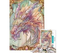 Puzzle 1000 pièces pour Adultes Dragon rétro en Verre doré pour Anniversaire décoration Murale de Noël Jeux familiaux adaptés aux 14 Ans et Plus (38x26cm)