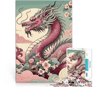 Puzzle 1000 pièces pour Adultes Dragon Rose Asiatique avec des Fleurs de Cerisier Impossible Cadeau Amusant 38x26cm