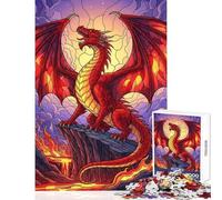 Puzzle 1000 pièces pour Adultes Dragon Rouge sur Une Falaise Jeu éducatif Découpe de précision Jouet Anti-Stress Cadeau d'anniversaire (50x75cm)