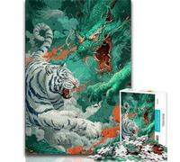 Puzzle 1000 pièces pour Adultes Dragon Tiger Fight 1000 pièces pour Adultes Adolescents Art au Fusain Staycation Kill Time pour la décoration de la Maison 38x26cm