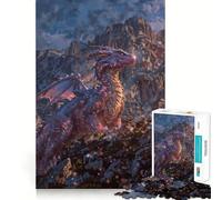 Puzzle 1000 pièces pour Adultes Dragon Violet au Sommet d'une Montagne Jeu de réflexion et de détente Décoration Murale Transparente (38x52cm)