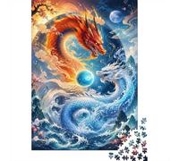 Puzzle 1000 pièces pour Adultes, Dragons de feu et d'eau | 52x38cm Illustration spectaculaire de dragons pour une activité immersive et un moment convivial