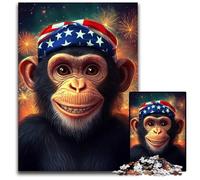 Puzzle 1000 pièces pour Adultes Drapeau américain Chimpanzé Puzzle en Carton Jeu interactif Familial, Cadeau Casse-tête, Jouet éducatif 26x38cm