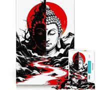 Puzzle 1000 pièces pour Adultes Dualité du Bouddha ︰ Rouge,Noir et Blanc Décoration soignée Jeu de Construction Jeu de Paix Cadeau d'anniversaire (50x75cm)