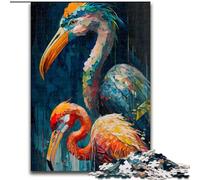 Puzzle 1000 pièces pour Adultes Duo de Flamants Roses colorés en Bois, activité Amusante à Faire à la Maison 50x75cm, décoration Artistique à Faire soi-même, Cadeau d'anniversaire idéal