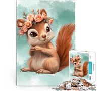 Puzzle 1000 pièces pour Adultes Écureuil Mignon avec Une Couronne de Fleurs Jeu Pratique Offrir en Cadeau à Toute la Famille 52x38cm