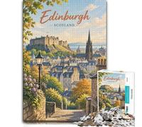 Puzzle 1000 pièces pour Adultes, Edinburgh, Scotland Cityscape Illustration | Comme idée cadeau de Noël : ce puzzle adulte 1000 pièces apporte un puzzle classique aux loisirs du Nouvel An.