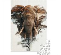 Puzzle 1000 pièces pour Adultes, Elephant and Tree Double Exposure