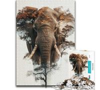 Puzzle 1000 pièces pour Adultes, Elephant and Tree Double Exposure | Profitez de ce passe-temps relaxant en intérieur les dimanches au calme, pour une pause sans écran.