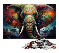 Puzzle 1000 pièces pour Adultes éléphant psychédélique coloré défi éducatif Anti-Stress défi Difficile 1000 pièces (38 x 26 cm)