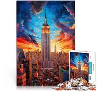 Puzzle 1000 pièces pour Adultes Empire State Building à New York ~ Jeu éducatif Familial avec Affiche et Feuille de Questions correspondantes 38x26cm