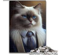 Puzzle 1000 pièces pour Adultes en Bois représentant Un Chat Ragdoll, idéal pour Un Cadeau d'anniversaire, de Noël ou de Vacances. 50x75cm.